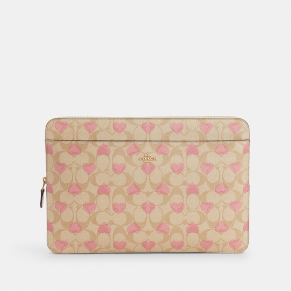 NWT Coach Outlet Laptop Sleeve In Signature Canvas With Heart Print - Picture 1 of 5